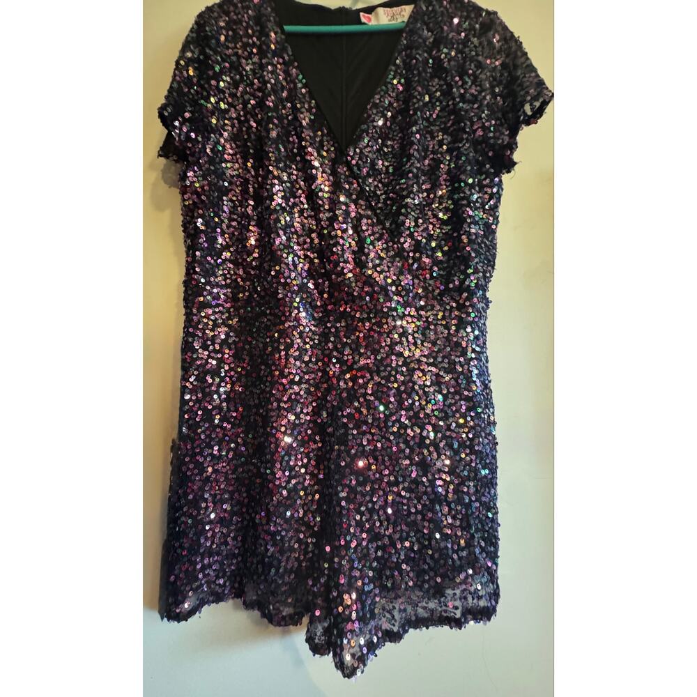 Southern Fried Chics 3XL Black Multicolor Sequin Romper Plus Size Shorts Party